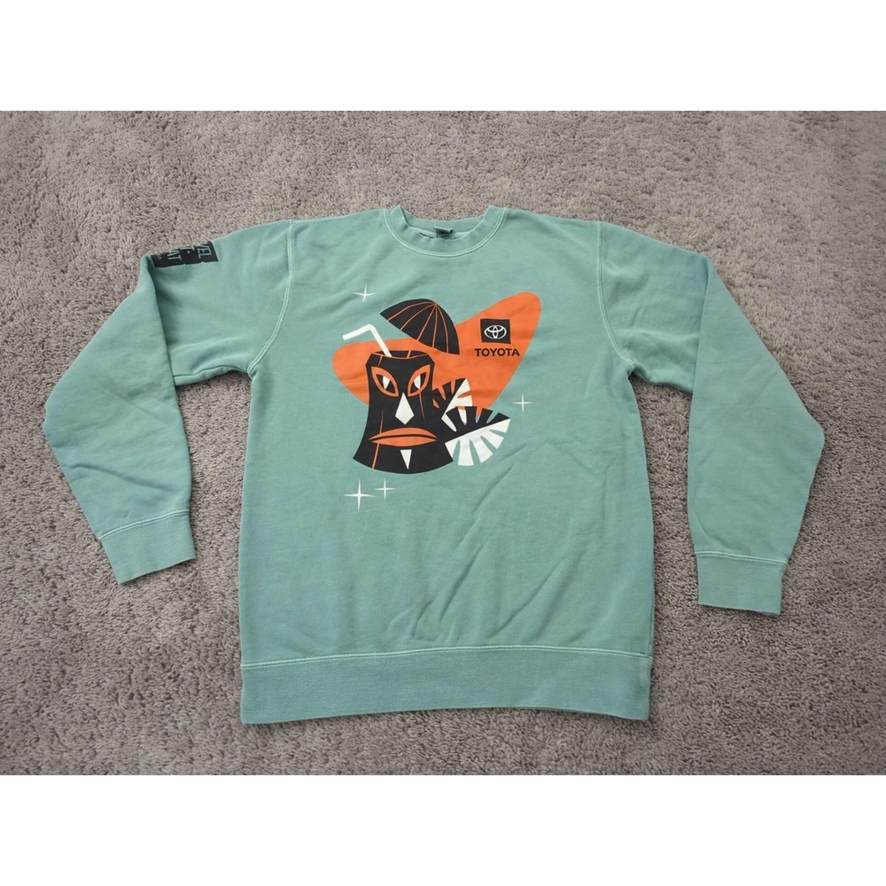 Toyota‎ Pullover Mens S Tiki Mask Cocktail Tropical Independent Trading Green